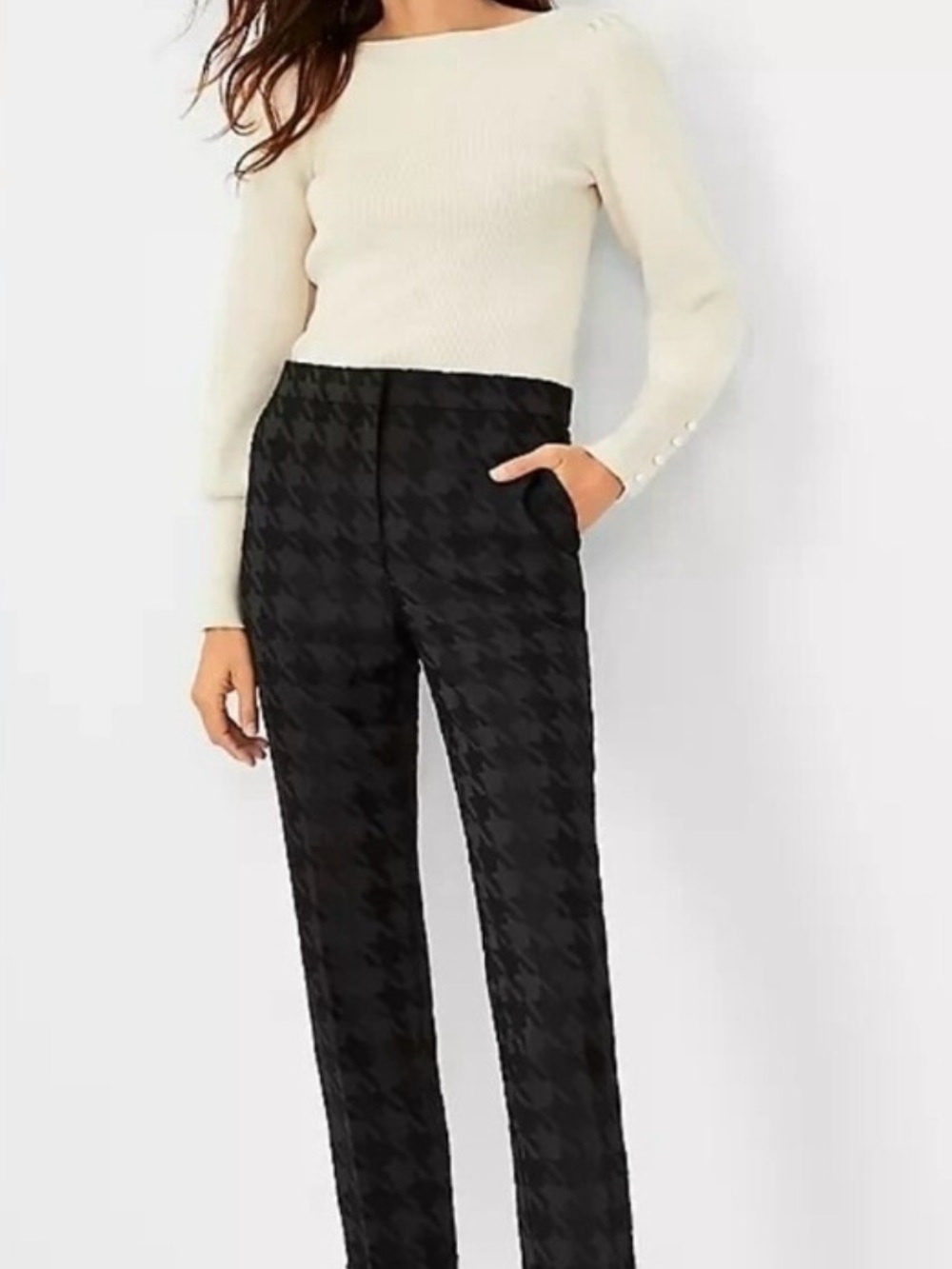 Ann Taylor Black-on-Black Houndstooth Trousers